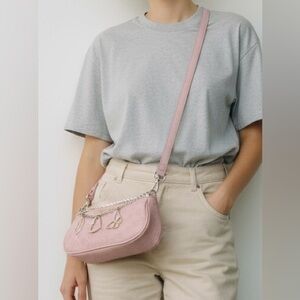 Betsy Johnson Pink Leather Crossbody Bag with Charm And Pearl Accents